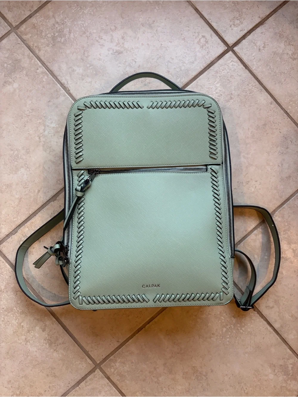 CALPAK Mint Green Leather Backpack